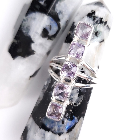 🎉HP~12/19🎉 Sterling Silver 5 Stone Checkerboard Kunzite Crawler Ring Size 9 - Picture 11 of 16